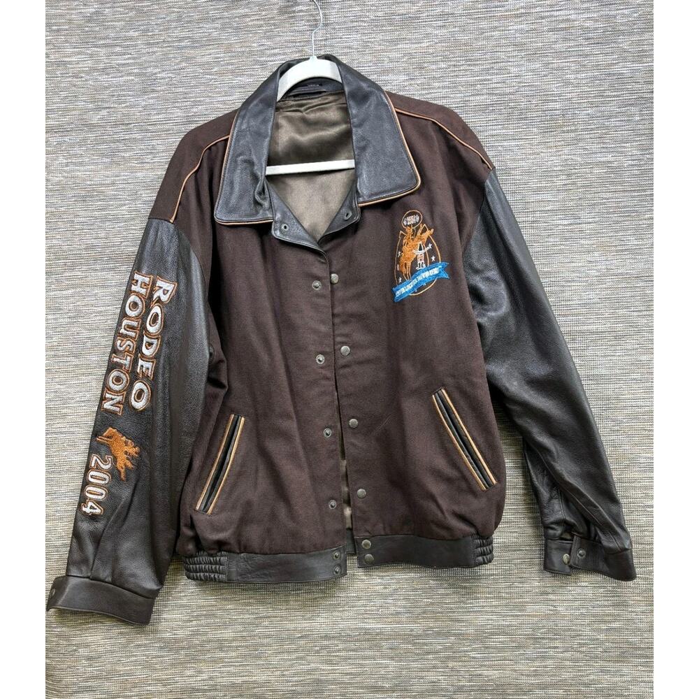 Houston Livestock Show And Rodeo Leather Snap Jacket Sz L 2004 Limited Edition